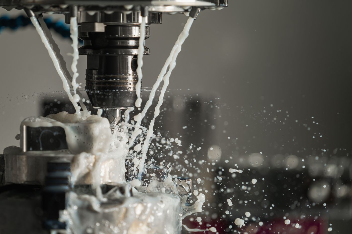 CNC machining operation with coolant